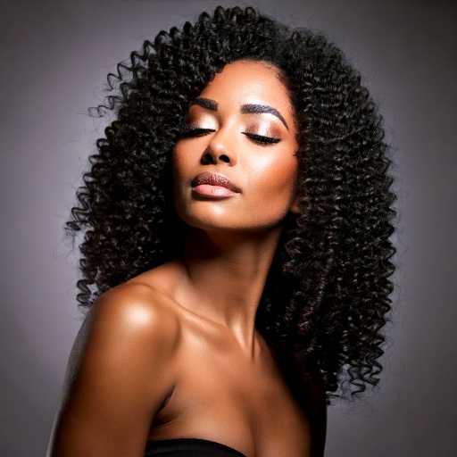 Firefly ritratto sensual donna brasiliana con ampi capelli corti ricci neri con mento e viso verso l